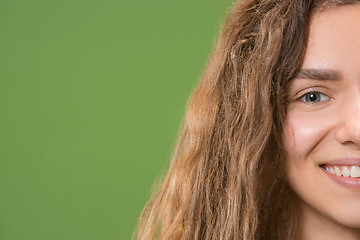 Image showing The close up eye on face of young beautiful caucasian girl