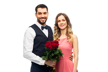 Image showing couple with bunch of flowers on valentines day