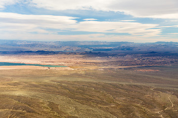 Image showing aerial view of grand canyon desert and lake mead