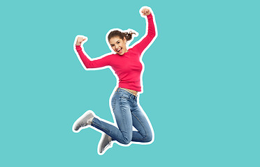 Image showing smiling teenage girl jumping in air