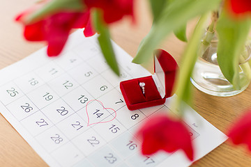 Image showing diamond ring and calendar sheet on valentines day