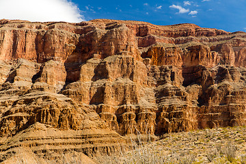 Image showing aerial view of grand canyon cliffs from helicopter