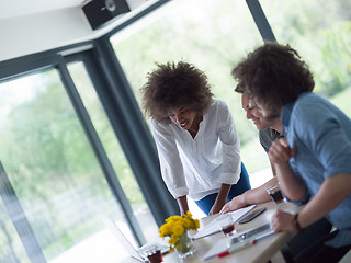 Image showing Multiethnic startup Business Team At A Meeting at modern office 