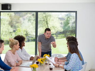 Image showing Multiethnic startup Business Team At A Meeting at modern office 