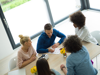 Image showing Multiethnic startup Business Team At A Meeting at modern office 