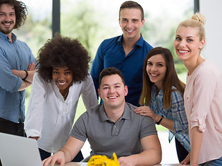 Image showing Multiethnic startup Business Team At A Meeting at modern office 