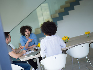 Image showing Multiethnic startup Business Team At A Meeting at modern office 