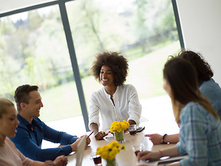 Image showing Multiethnic startup Business Team At A Meeting at modern office 