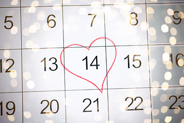 Image showing close up of 14th february date in calendar