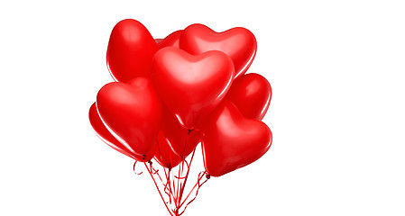 Image showing red heart shaped helium balloons on white