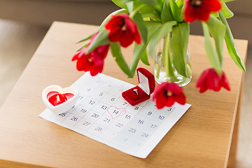 Image showing diamond ring and calendar sheet on valentines day