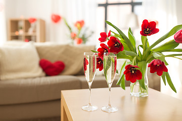 Image showing champagne glasses and flowers on valentines day