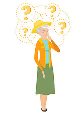 Image showing Senior caucasian farmer with question marks.