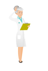 Image showing Senior caucasian doctor scratching her head.