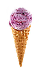 Image showing blueberry ice cream in waffle cone