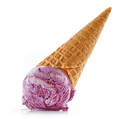 Image showing ice cream and waffle cone on white backgrouns