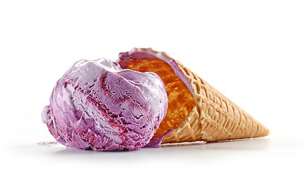 Image showing blueberry ice cream and waffle cone