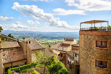 Image showing panoramic view of historic city Volterra, Italy