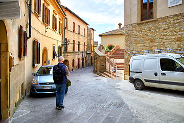 Image showing Tourist in city Volterra, Italy