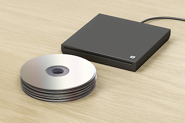 Image showing Stack of optical discs and optical drive