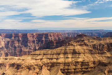 Image showing aerial view of grand canyon cliffs from helicopter