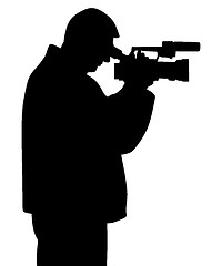 Image showing Man with video camera looking through viewfinder