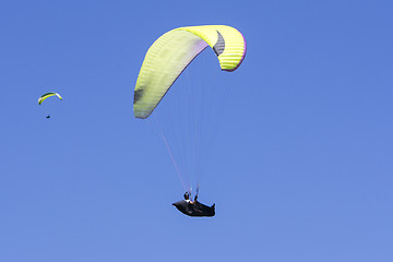 Image showing Paragliding in the blue sky as background extreme sport