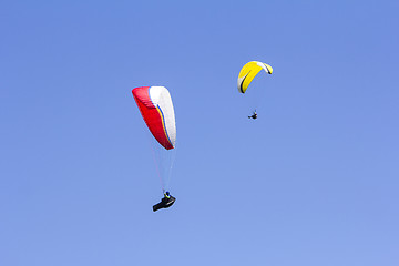 Image showing Paragliding in the blue sky as background extreme sport