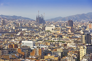 Image showing Panoramic view of Barcelona in a summer day 