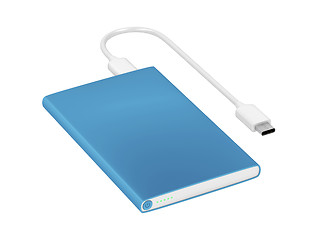 Image showing Blue power bank with usb-c cable