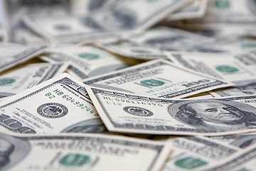 Image showing Cash. Banknotes on hundred dollars, close up.