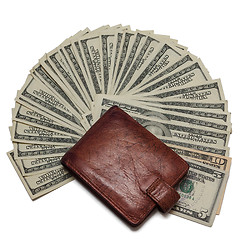 Image showing Dollars and purse, close up on a white background