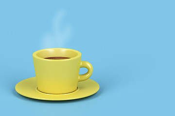 Image showing Yellow coffee cup with hot espresso