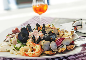 Image showing Seafood shells mussels as a cold appetizer