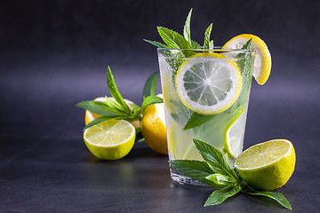 Image showing Cold refreshing summer lemonade with mint in a glass