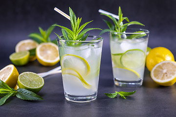 Image showing Cold refreshing summer lemonade with mint in a glass