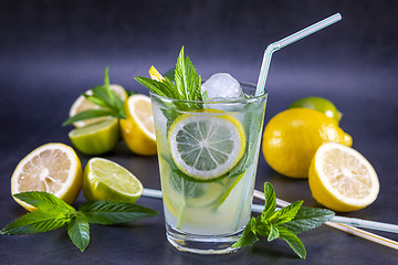 Image showing Cold refreshing summer lemonade with mint in a glass