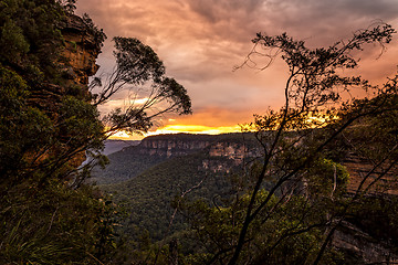 Image showing Sunset over the cliffs and valleys of Blue Mountains