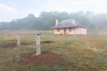 Image showing The hitching rail and old homestead in Snowy Mountains Australia