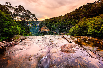 Image showing Water flowing over the cliff face in Blue Mountains