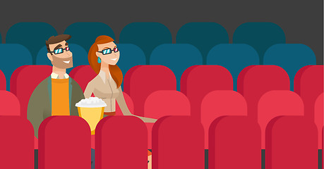 Image showing Caucasian couple watching 3D movie in the theatre.