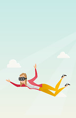 Image showing Business woman in vr headset flying in the sky.