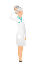 Image showing Senior caucasian doctor scratching her head.