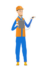 Image showing Caucasian electrician with electrical equipment.