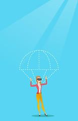 Image showing Young woman in vr headset flying with parachute.