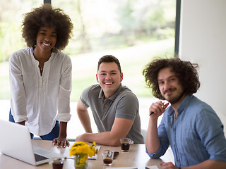 Image showing Multiethnic startup Business Team At A Meeting at modern office 