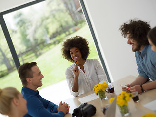 Image showing Multiethnic startup Business Team At A Meeting at modern office 