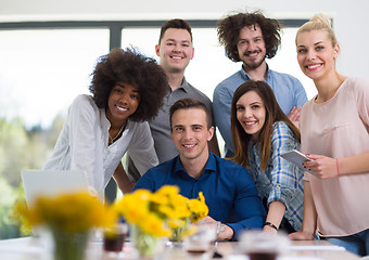 Image showing Multiethnic startup Business Team At A Meeting at modern office 