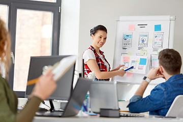 Image showing creative woman showing user interface at office