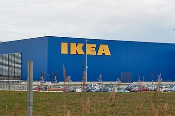 Image showing Ikea store sign on blue wall